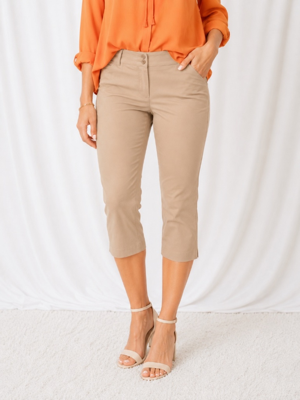 Banana Republic Stretch Twill Capri Trousers - Khaki Tan (Size 8P)